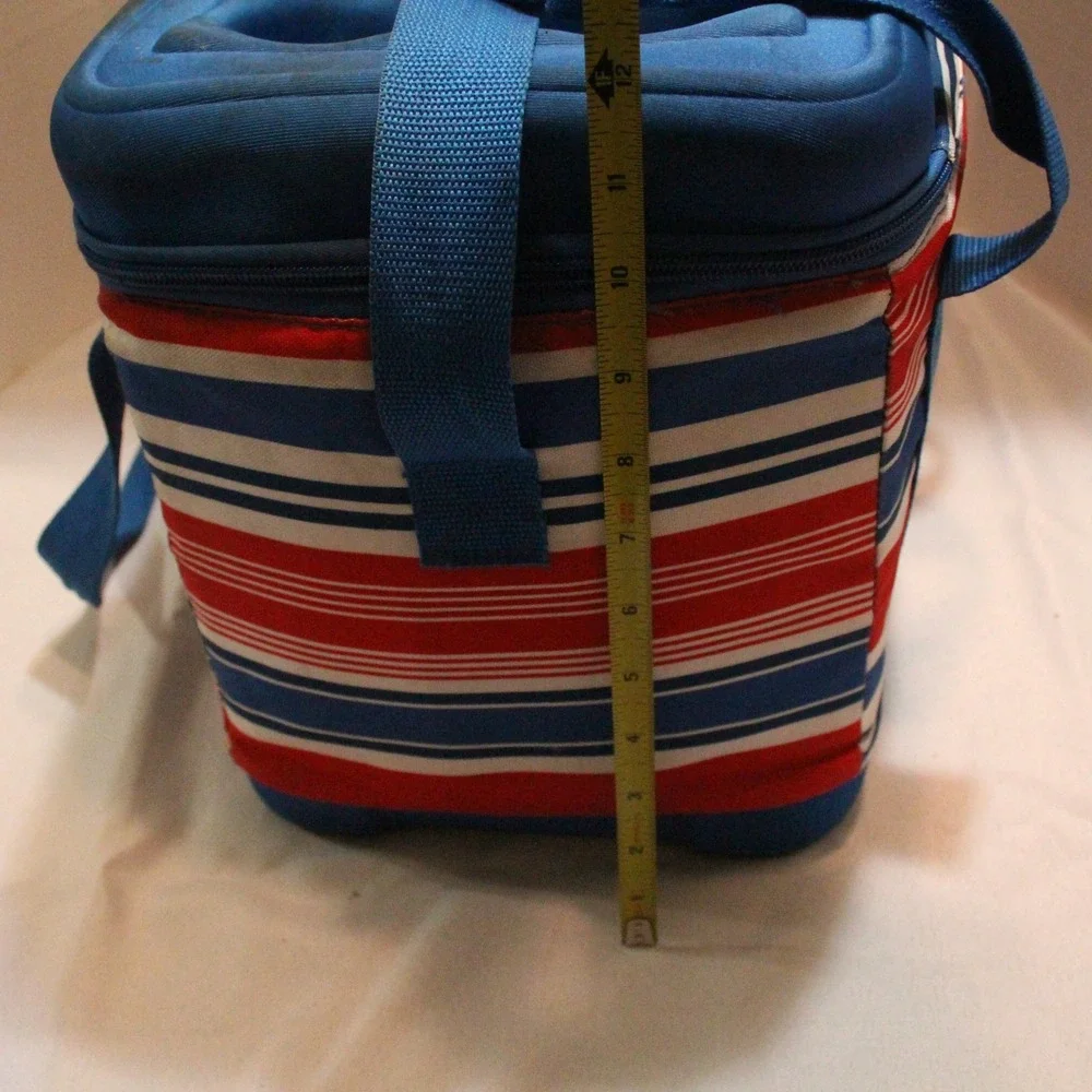 Target Blue Red Striped Insulated Lunch Cooler Bag Drink Holders Picnic Travel‎